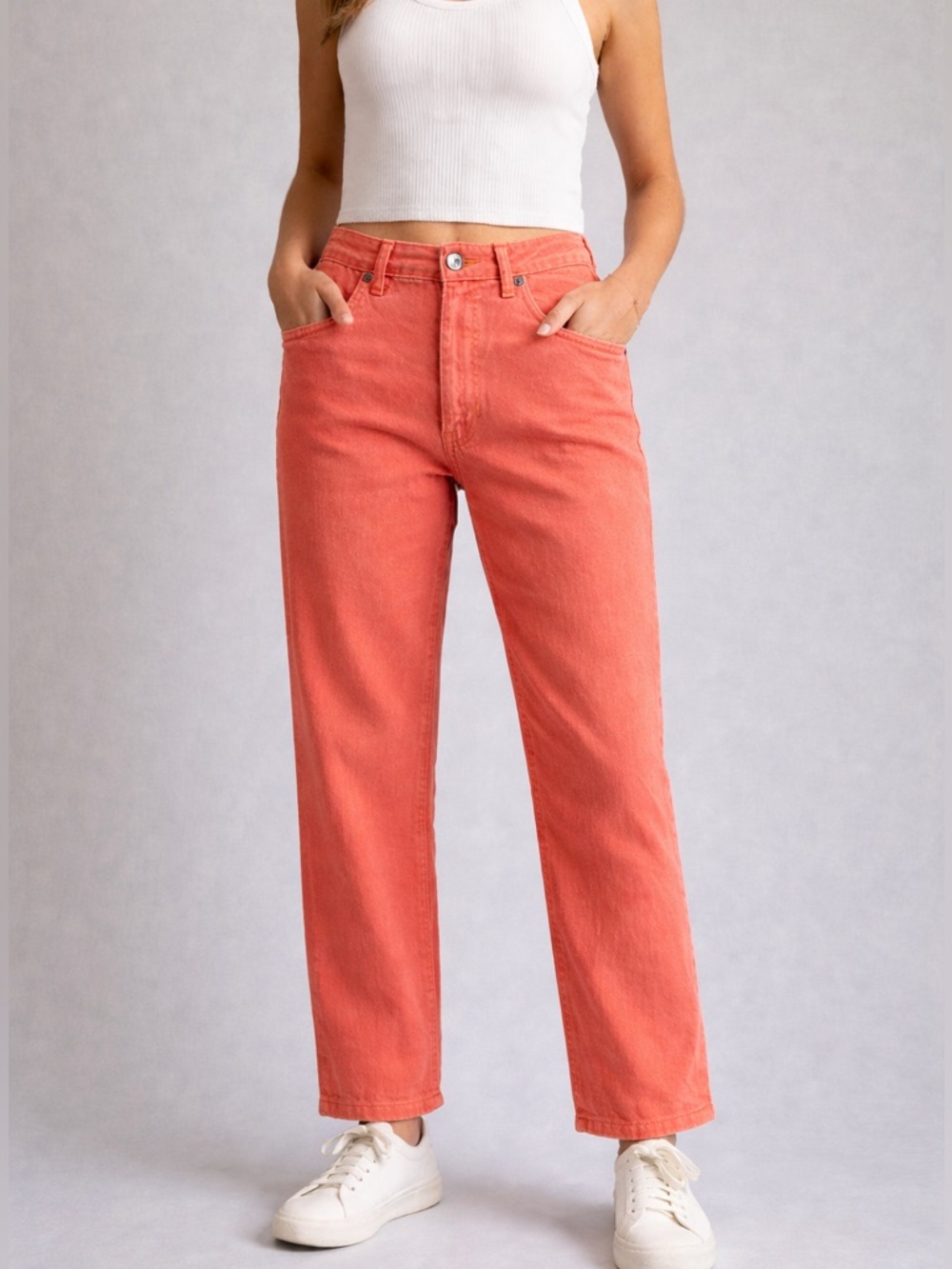 SR vs Sandrine Rose Orange Linen Blend Straight Leg Pants Relaxed Fit Size 27